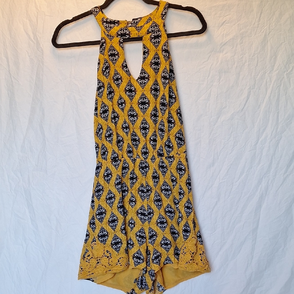 My Michelle Yellow and Black Patterned Jumpsuit